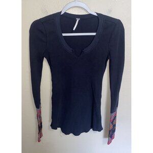 Free People Top Black Kombucha Cuff Thermal Small Boho Punk Boho Gypsy